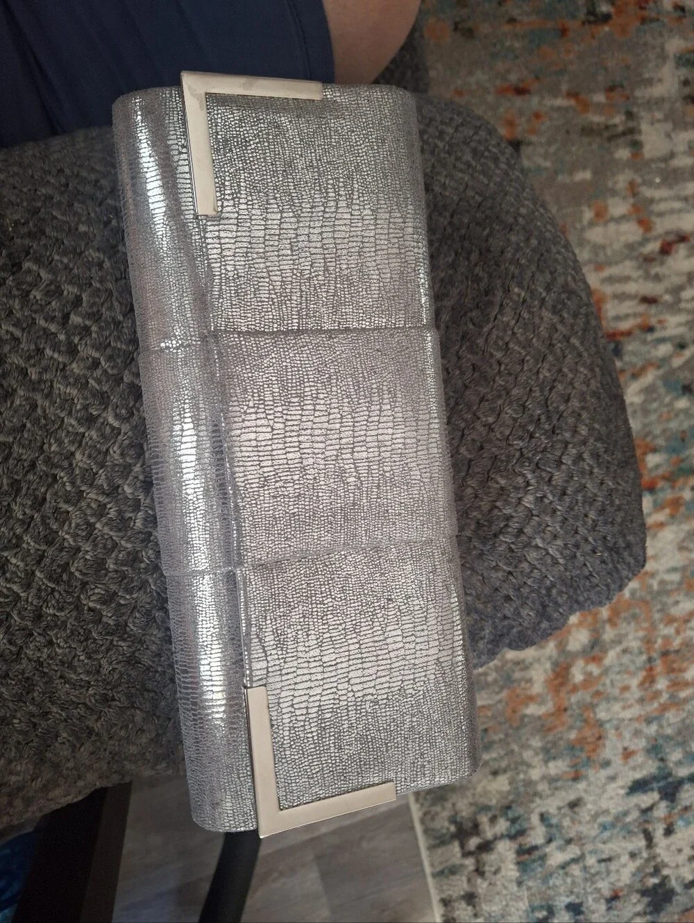 Kate Landry Metallic Silver Textured Clutch